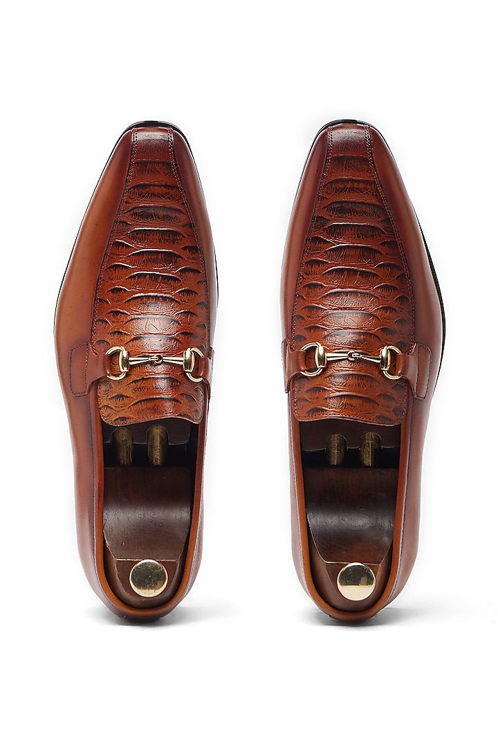 Tan Brown Leather Horsebit Loafers by Vantier Fashion