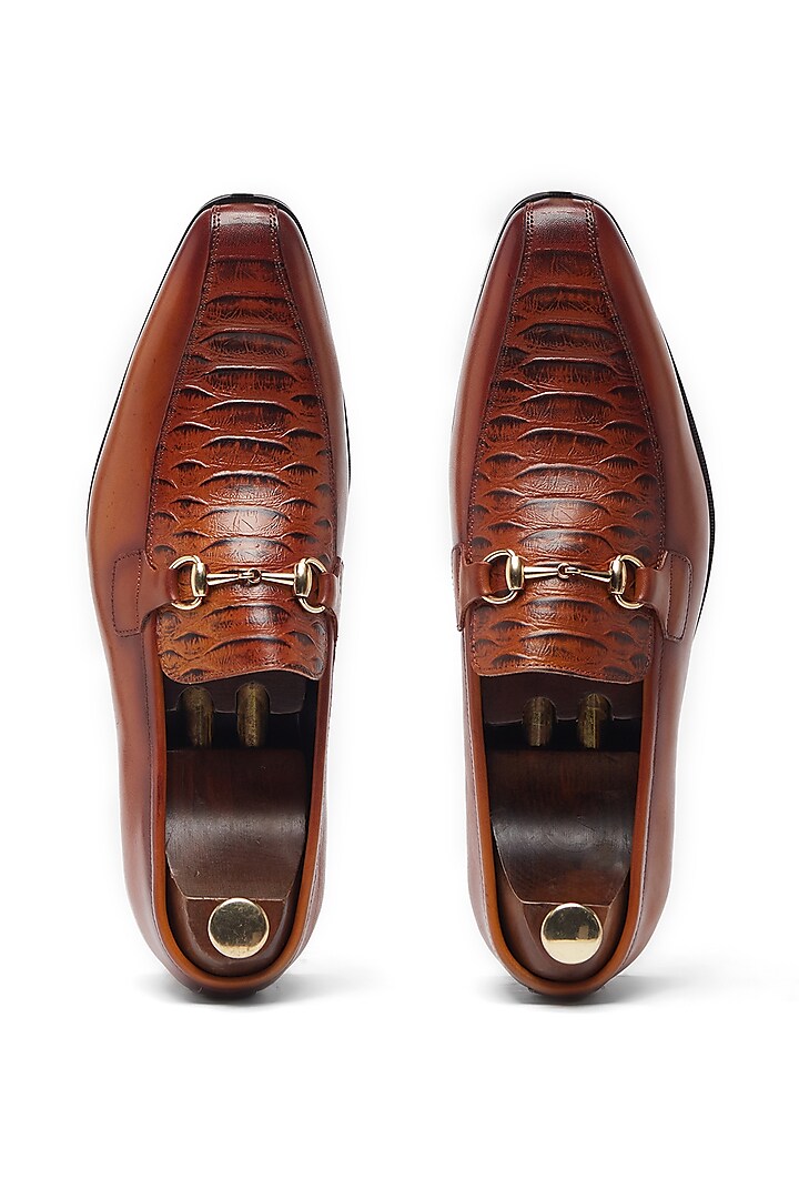 Tan Brown Leather Horsebit Loafers by Vantier Fashion