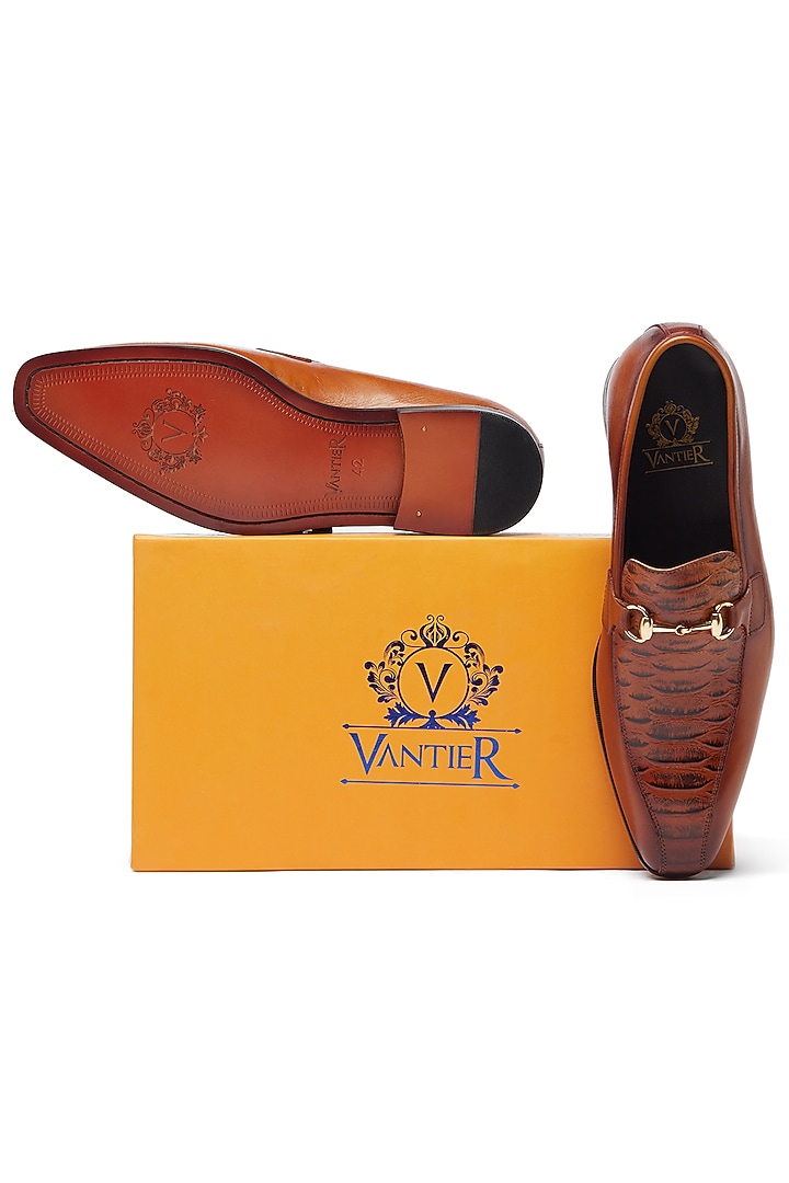 Tan Brown Leather Horsebit Loafers by Vantier Fashion at Pernia's Pop Up Shop