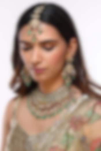 Gold Finish Kundan Polki & Red Beaded Choker Necklace Set by VASTRAA Jewellery at Pernia's Pop Up Shop