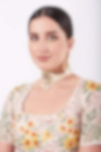 Gold Finish Kundan Motifs & Pearl Choker Necklace Set by VASTRAA Jewellery at Pernia's Pop Up Shop