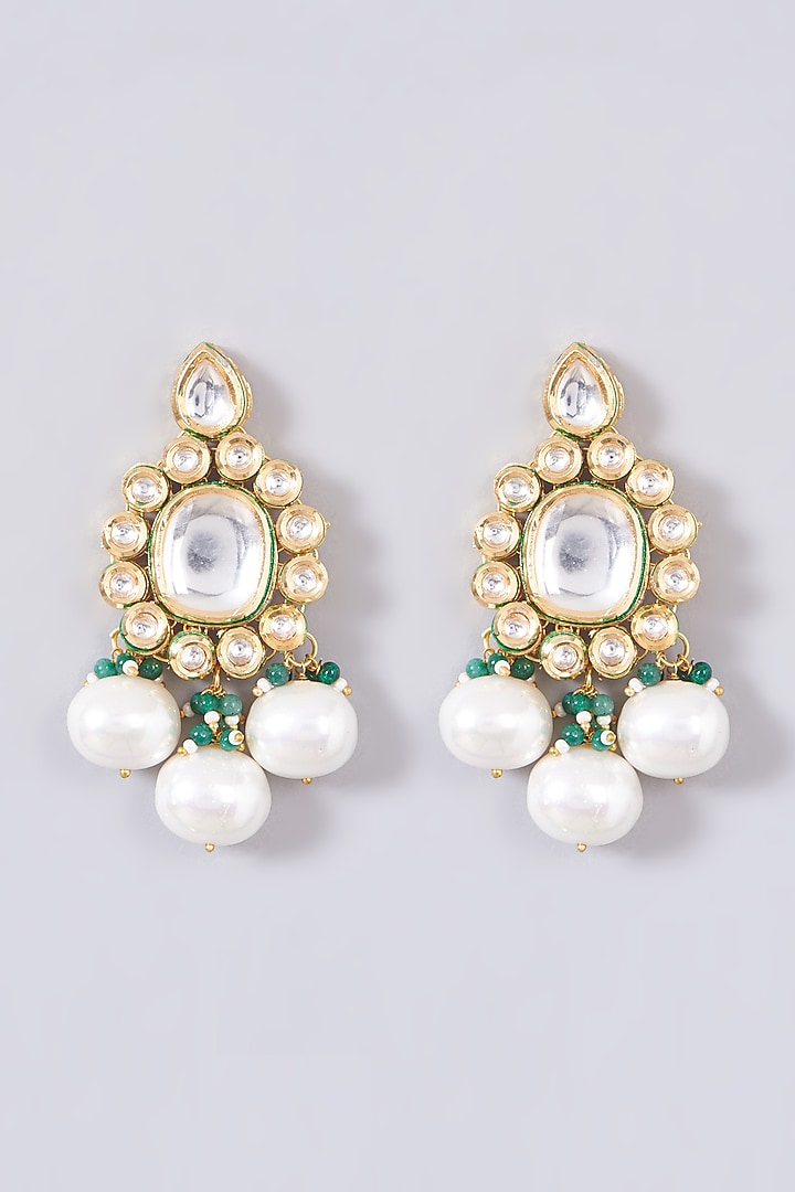 Gold Finish Kundan Polki & Pearl Necklace Set by VASTRAA Jewellery at Pernia's Pop Up Shop
