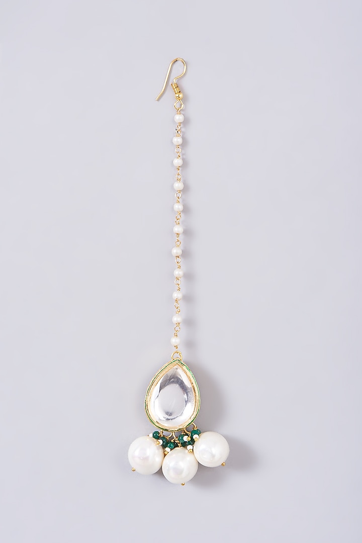Gold Finish Kundan Polki & Pearl Necklace Set by VASTRAA Jewellery at Pernia's Pop Up Shop
