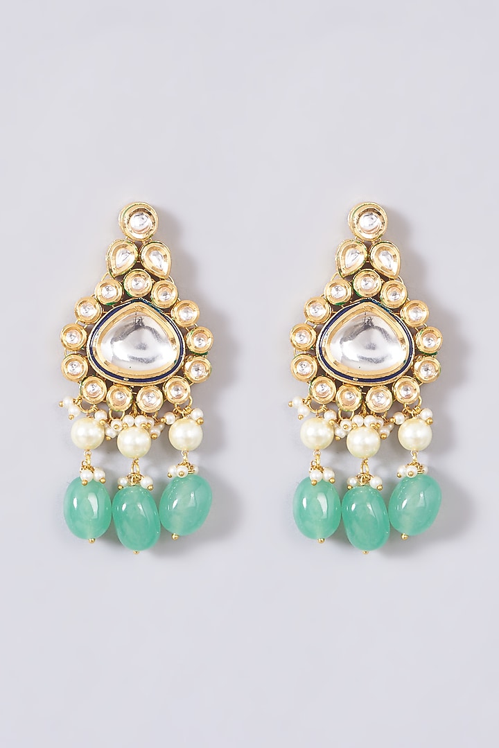 Golden, Green, Pearly Crème, Kundan Polki, Necklace Set