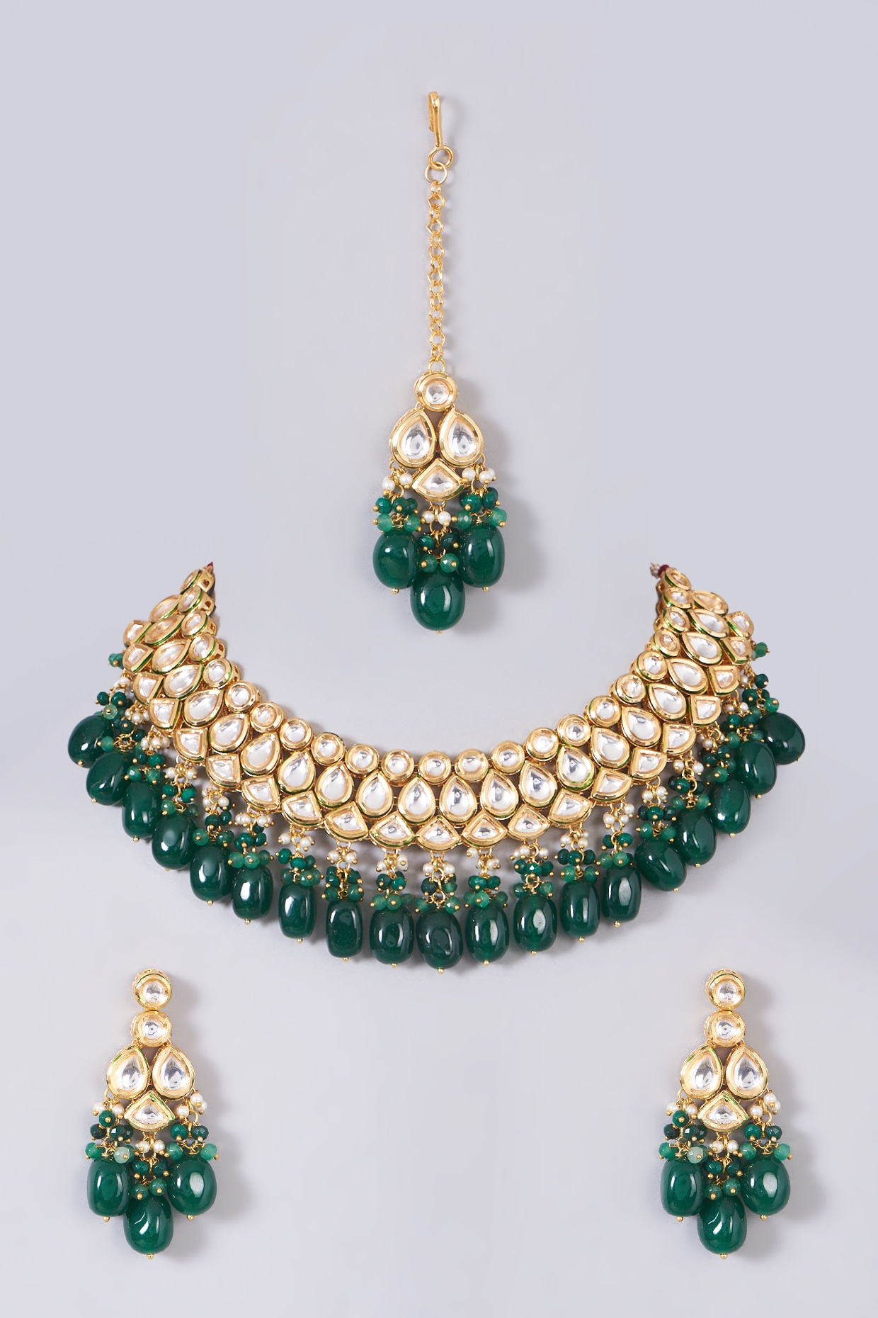 Kundan necklace deals with green stone