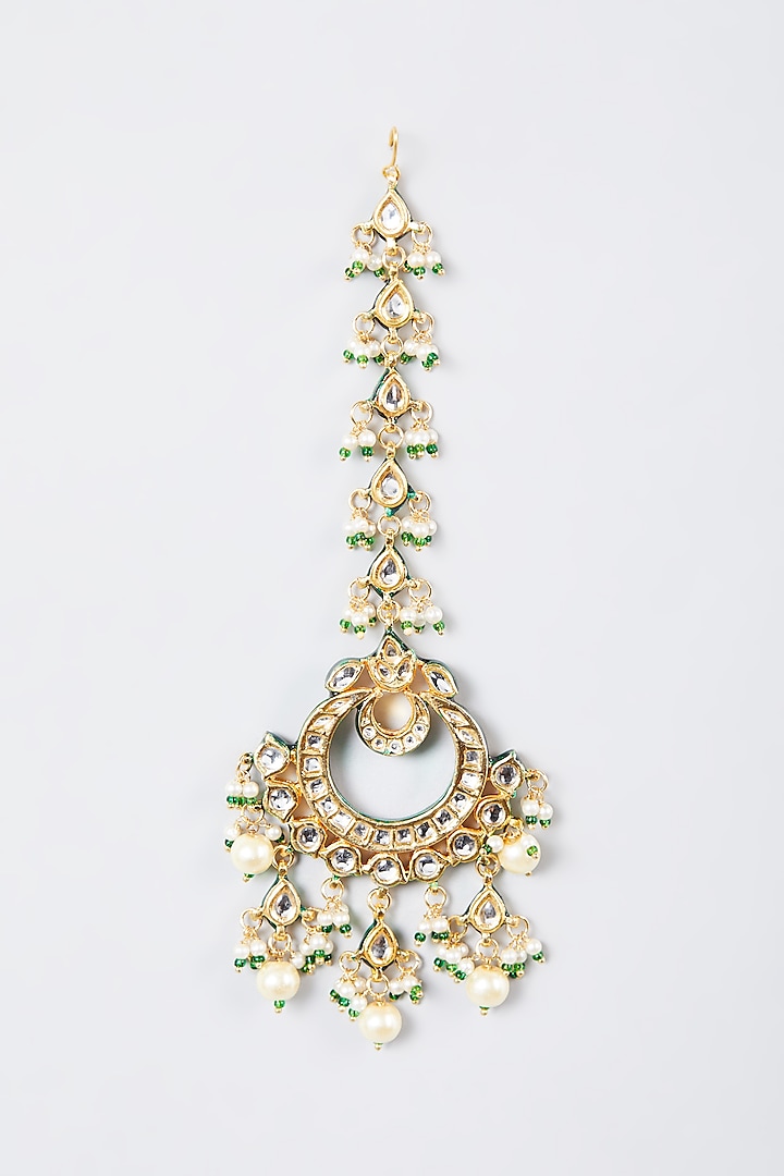 Gold Finish Kundan Polki & Pearl Drops Necklace Set by VASTRAA Jewellery at Pernia's Pop Up Shop