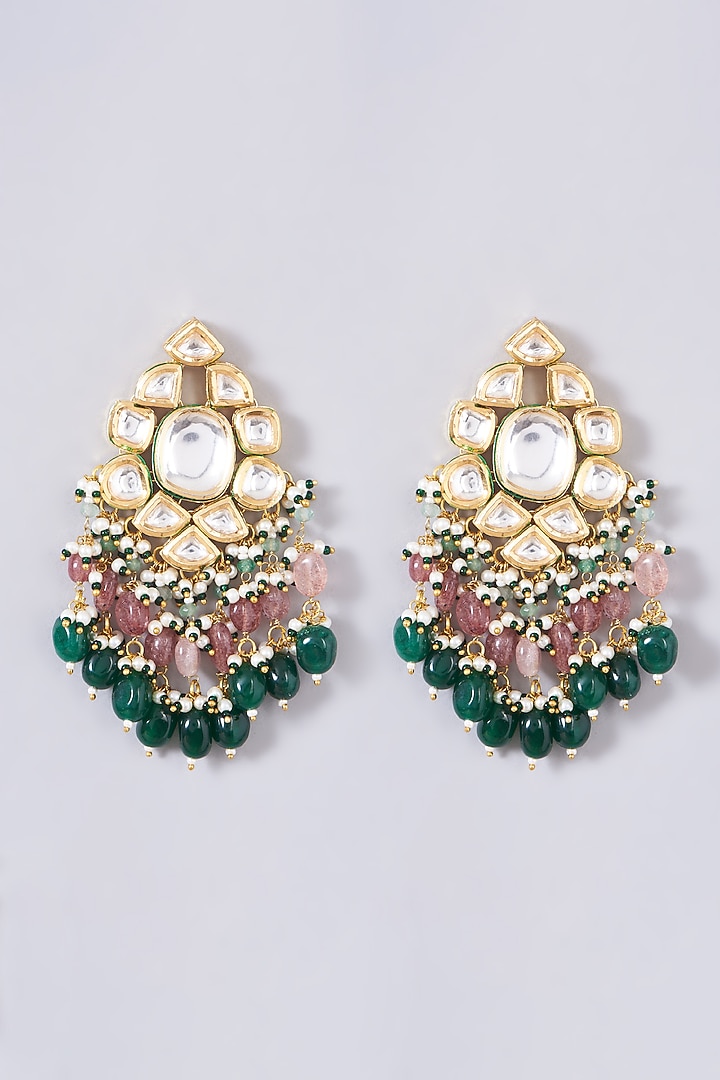 Gold Finish Kundan Polki & Multi-Colored Beaded Necklace Set by VASTRAA Jewellery at Pernia's Pop Up Shop