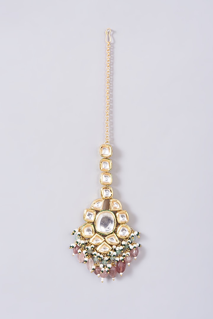 Gold Finish Kundan Polki & Multi-Colored Beaded Necklace Set by VASTRAA Jewellery at Pernia's Pop Up Shop