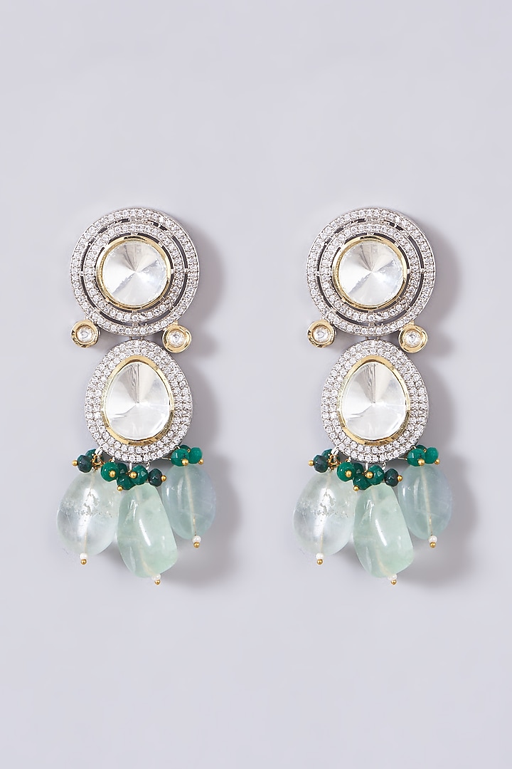 Two-Tone Finish Zircon & Mint Green Beaded Necklace Set by VASTRAA Jewellery at Pernia's Pop Up Shop