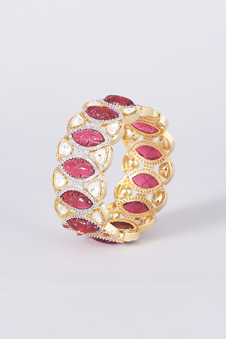 Gold Finish Kundan Polki & Zircon Bangle by VASTRAA Jewellery at Pernia's Pop Up Shop