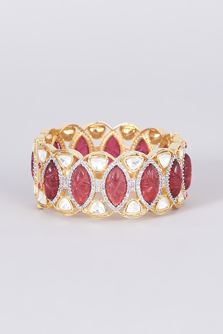 Gold Finish Kundan Polki & Zircon Bangle by VASTRAA Jewellery at Pernia's Pop Up Shop