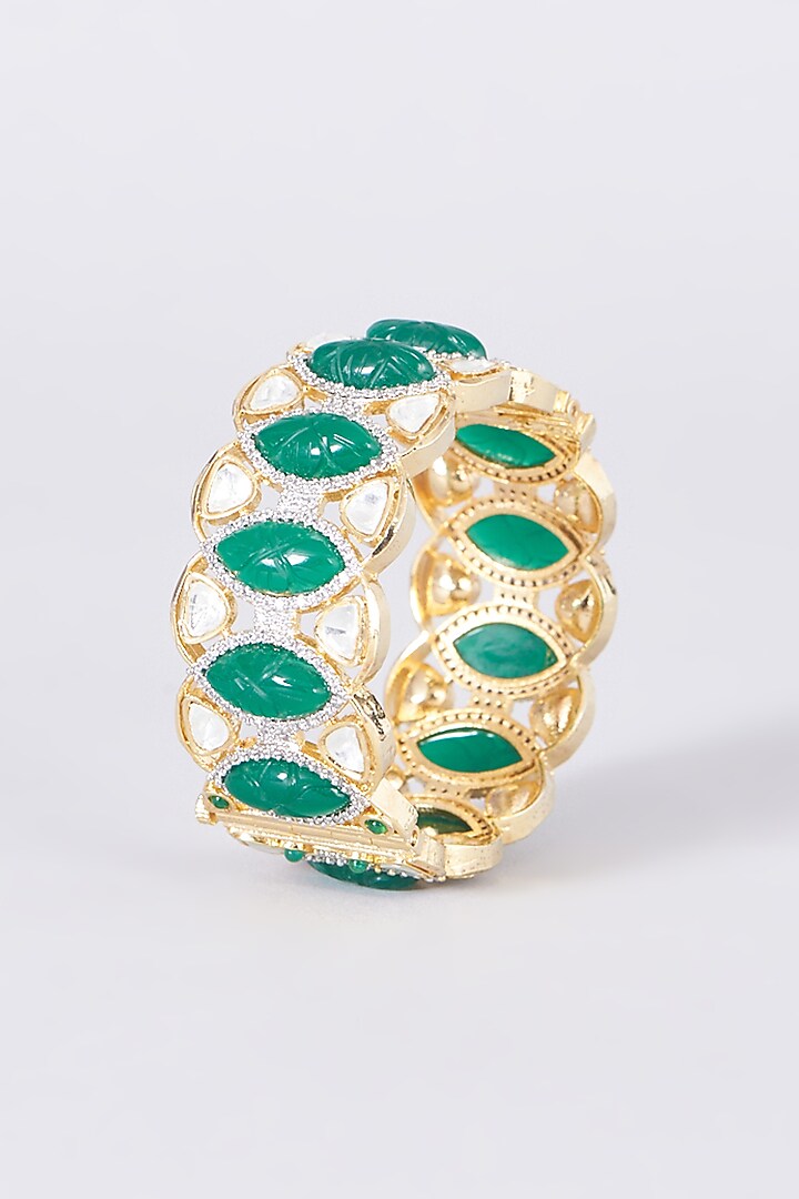 Gold Finish Kundan Polki & Zircon Bangle by VASTRAA Jewellery at Pernia's Pop Up Shop