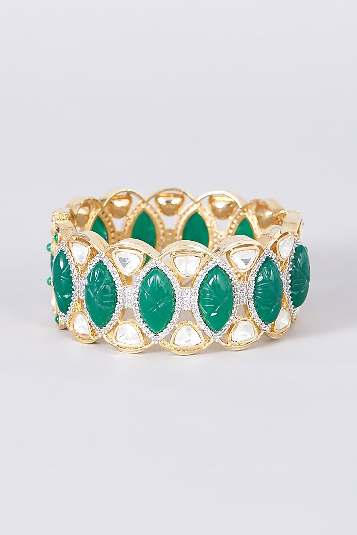 Gold Finish Kundan Polki & Zircon Bangle by VASTRAA Jewellery at Pernia's Pop Up Shop