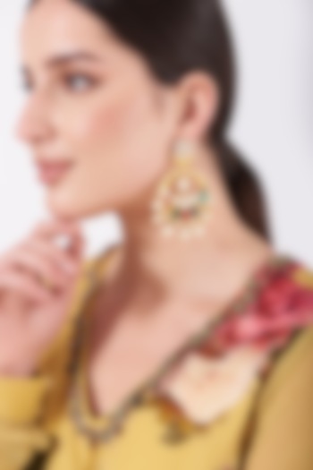 Gold Finish Multi-Colored Synthetic Stone Chandbaali Earrings by VASTRAA Jewellery