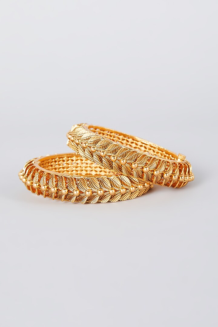 Gold Finish Bangles (Set of 2) by VASTRAA Jewellery at Pernia's Pop Up Shop
