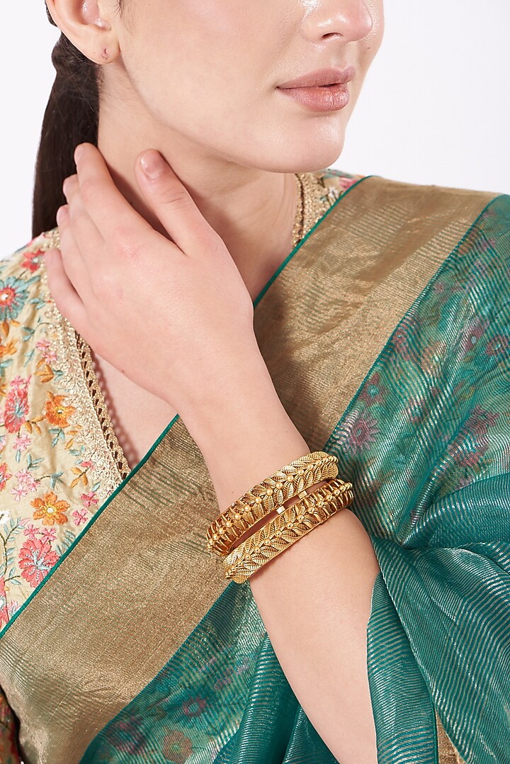 Gold Finish Bangles (Set of 2) by VASTRAA Jewellery at Pernia's Pop Up Shop