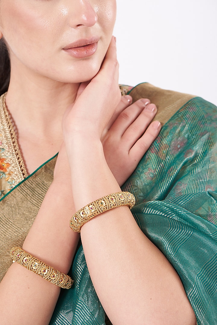 Gold Finish Bangles (Set of 2) by VASTRAA Jewellery