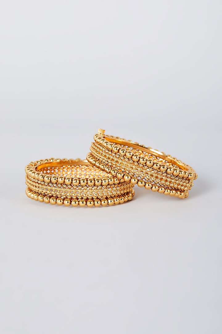 Gold Finish Bangles (Set of 2) by VASTRAA Jewellery at Pernia's Pop Up Shop