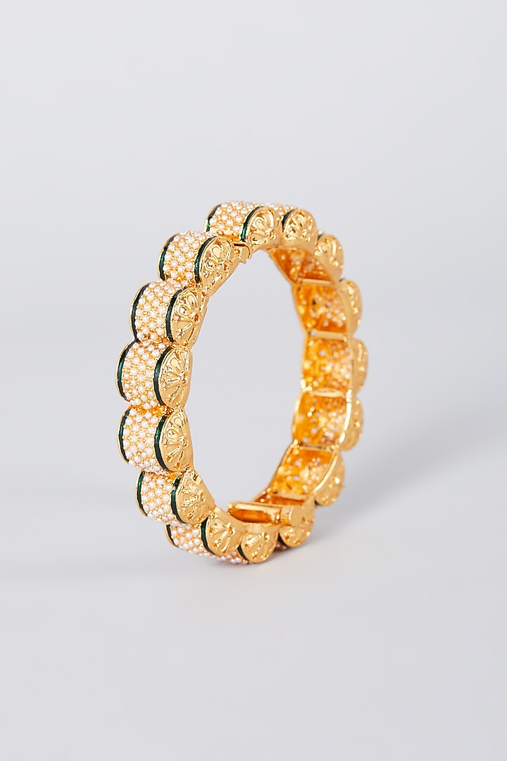 Gold Finish Pearl Bangles (Set of 2) by VASTRAA Jewellery at Pernia's Pop Up Shop