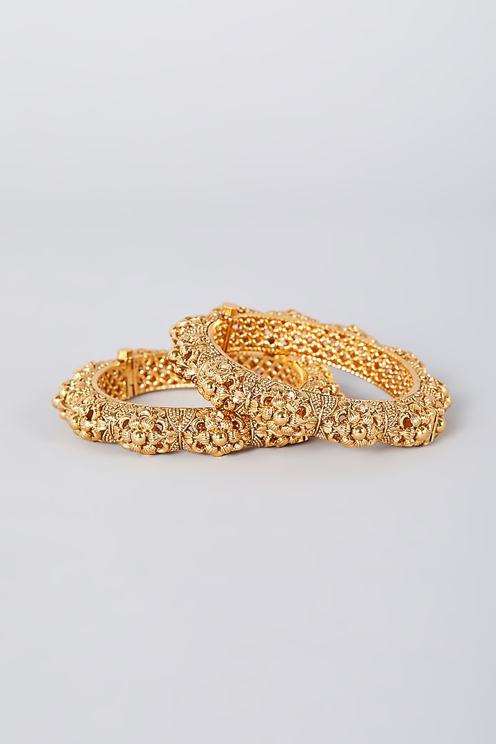 Gold Finish Bangles (Set of 2) by VASTRAA Jewellery at Pernia's Pop Up Shop
