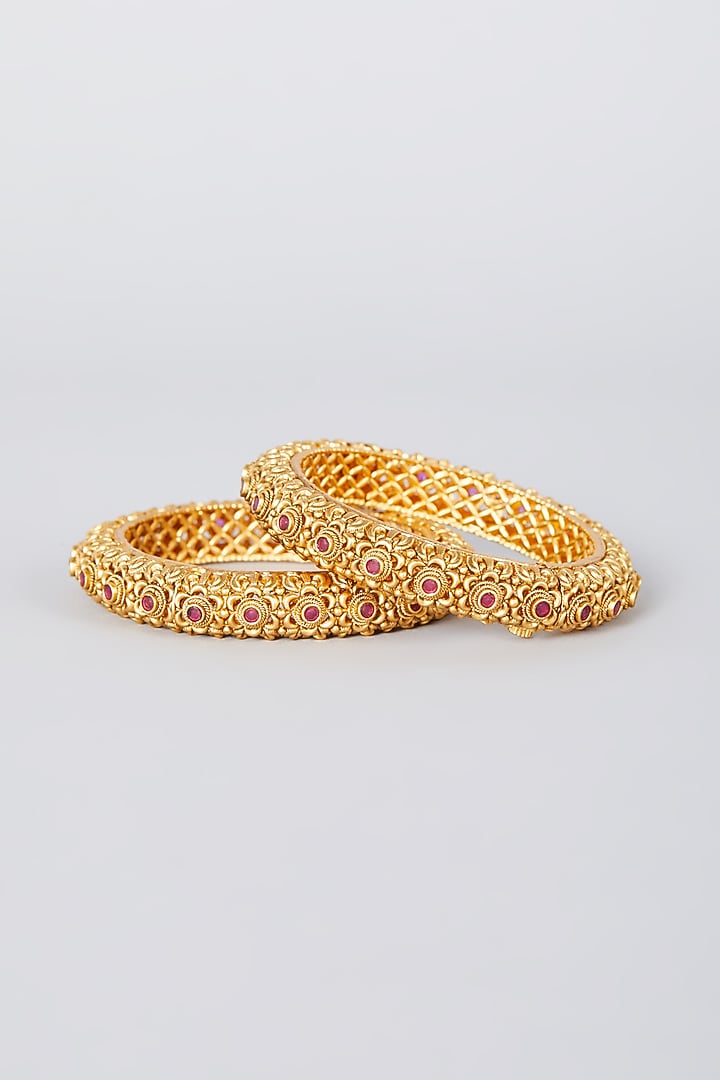 Gold Finish Bangles (Set of 2) by VASTRAA Jewellery at Pernia's Pop Up Shop