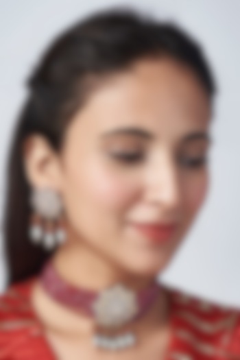 White Finish Kundan Polki & Zircon Beaded Choker Necklace Set by VASTRAA Jewellery at Pernia's Pop Up Shop