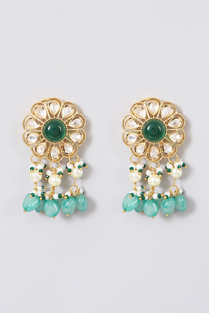 Gold Finish Kundan Polki & Synthetic Stones Necklace Set by VASTRAA Jewellery at Pernia's Pop Up Shop