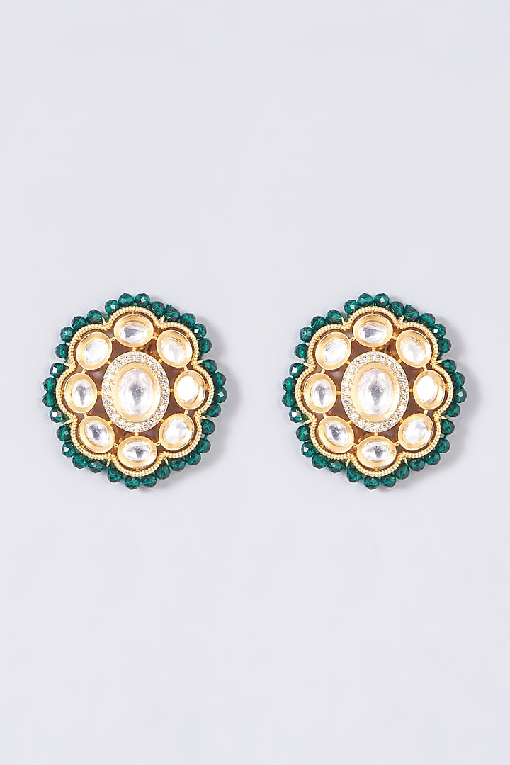Gold Finish Green Beaded Stud Earrings by VASTRAA Jewellery at Pernia's Pop Up Shop
