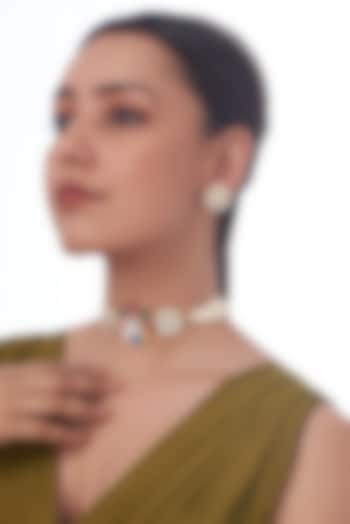 Gold Finish Pachi Kundan Polki & Multi-Colored Stone Choker Necklace Set by VASTRAA Jewellery at Pernia's Pop Up Shop