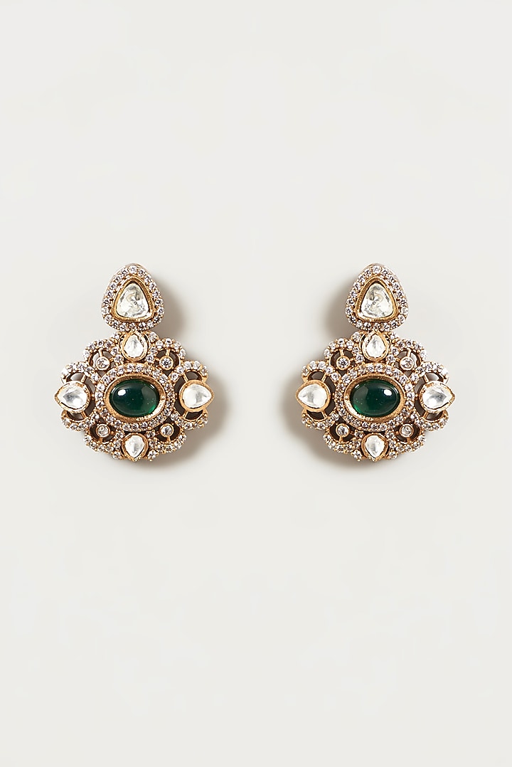 Black Rhodium Finish Kundan Polki & Emerald Synthetic Stone Necklace Set by VASTRAA Jewellery at Pernia's Pop Up Shop