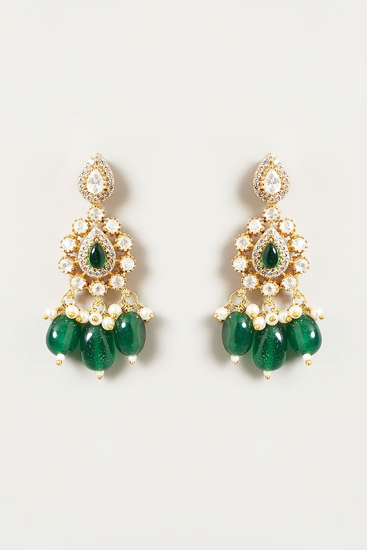 Gold Finish Kundan Polki & Green Beaded Necklace Set by VASTRAA Jewellery at Pernia's Pop Up Shop
