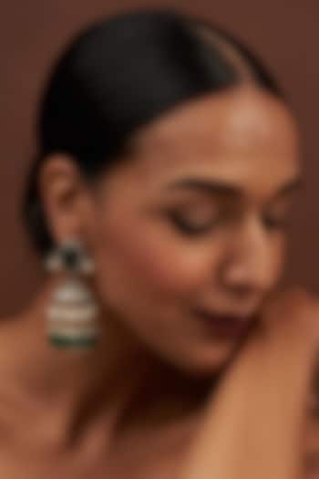 Gold Finish Kundan Polki & Synthetic Emerald Stone Dangler Earrings by VASTRAA Jewellery at Pernia's Pop Up Shop