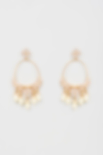 Gold Finish Kundan Polki & Pearl Dangler Earrings by VASTRAA Jewellery