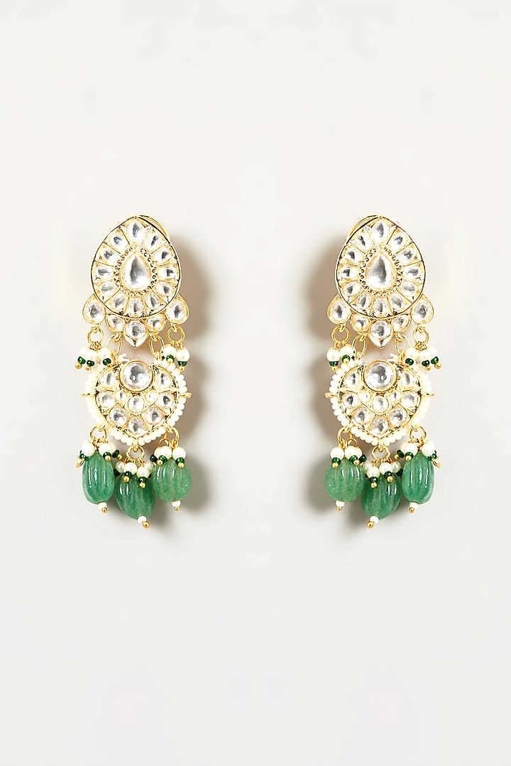 Gold Finish Kundan Polki & Green Beaded Necklace Set by VASTRAA Jewellery at Pernia's Pop Up Shop