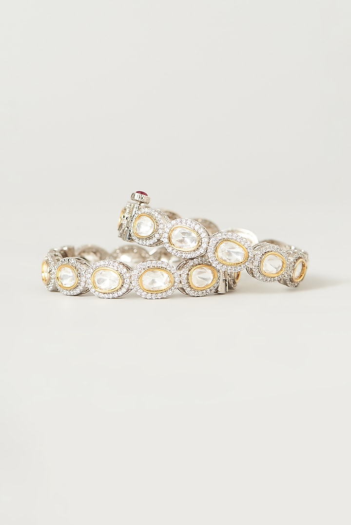 Two-Tone Finish Kundan Polki Bangles (Set of 2) by VASTRAA Jewellery at Pernia's Pop Up Shop