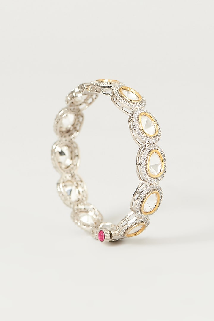 Two-Tone Finish Kundan Polki Bangles (Set of 2) by VASTRAA Jewellery at Pernia's Pop Up Shop