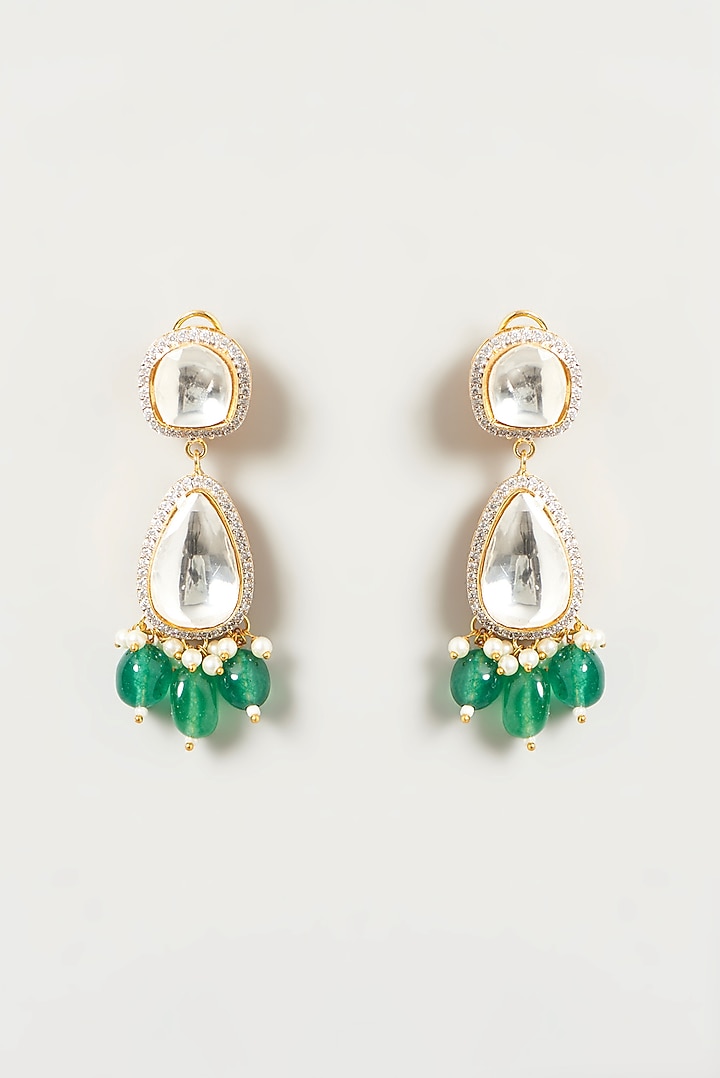 Gold Finish Kundan Polki & Green Stone Choker Necklace Set by VASTRAA Jewellery at Pernia's Pop Up Shop