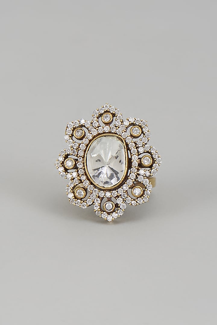 Two-Tone Finish Kundan Polki Ring by VASTRAA Jewellery at Pernia's Pop Up Shop