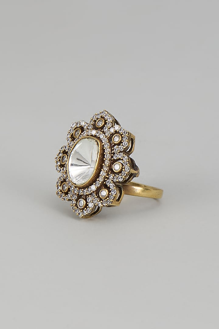 Two-Tone Finish Kundan Polki Ring by VASTRAA Jewellery at Pernia's Pop Up Shop
