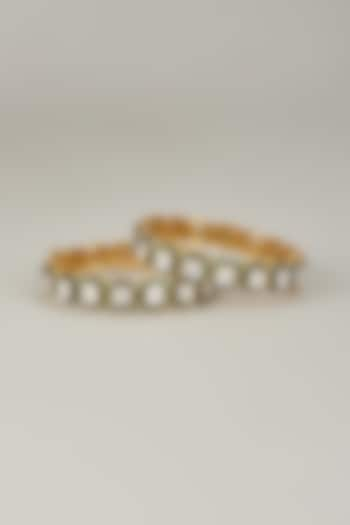 Gold Finish Kundan Polki Bangles (Set Of 2) by VASTRAA Jewellery at Pernia's Pop Up Shop