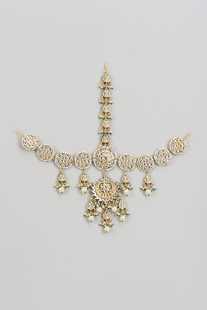 Gold Finish Kundan Polki Mathapatti by VASTRAA Jewellery at Pernia's Pop Up Shop