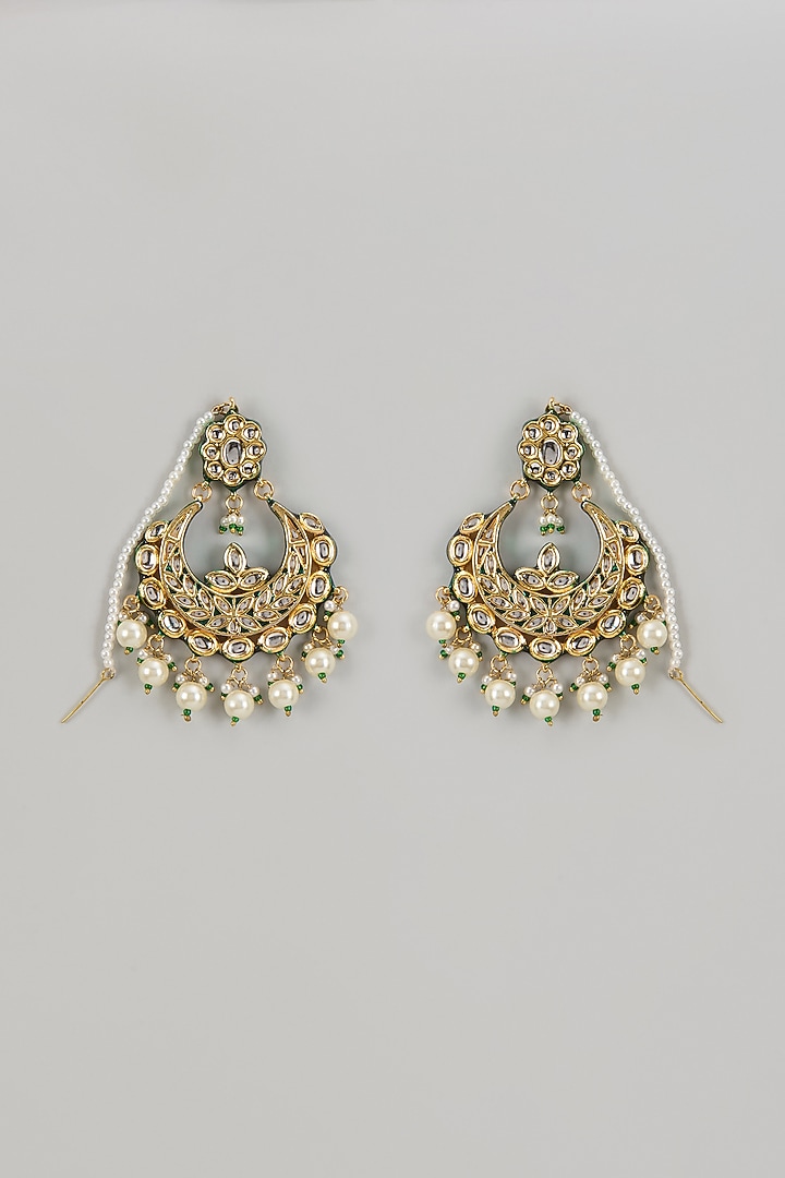 Gold Finish Kundan Polki Dangler Earrings by VASTRAA Jewellery at Pernia's Pop Up Shop