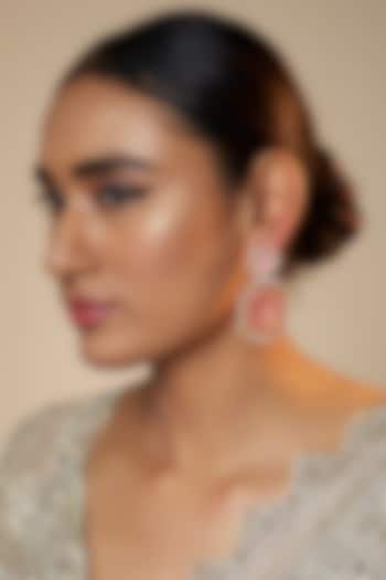 Gold Finish Kundan Polki & Pink Stone Dangler Earrings by VASTRAA Jewellery at Pernia's Pop Up Shop