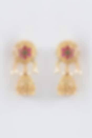 Gold Finish Kundan Polki Temple Jhumka Earrings by VASTRAA Jewellery at Pernia's Pop Up Shop