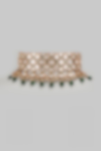 Gold Finish Kundan Polki & Green Stone Choker Necklace by VASTRAA Jewellery at Pernia's Pop Up Shop
