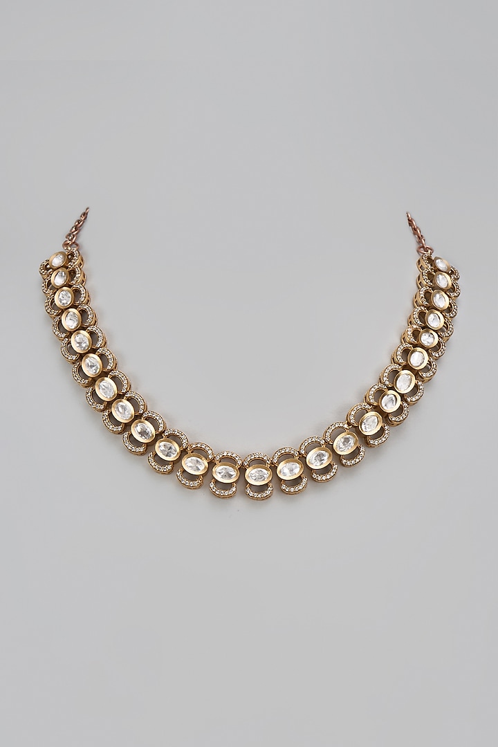 Gold Finish Kundan Polki Necklace by VASTRAA Jewellery at Pernia's Pop Up Shop