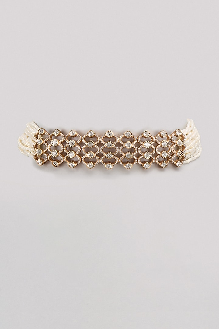 Gold Finish Kundan Polki Choker Necklace by VASTRAA Jewellery at Pernia's Pop Up Shop