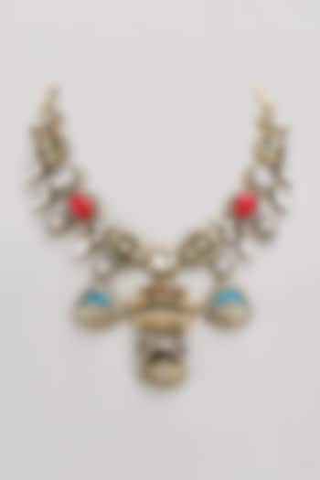 Two Tone Finish Multi-Colored Stone Necklace by VASTRAA Jewellery at Pernia's Pop Up Shop