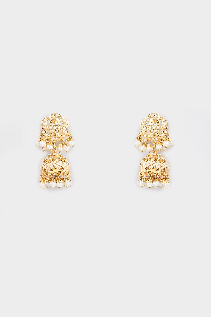 Gold Finish Pearl Dangler Earrings by VASTRAA Jewellery at Pernia's Pop Up Shop
