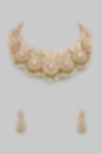 Gold Finish Kundan Polki Necklace Set by VASTRAA Jewellery at Pernia's Pop Up Shop